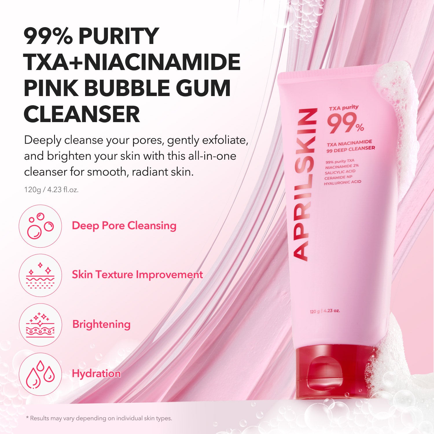 TXA Niacinamide 99 Pore Care Pink Bubble Gum Deep Cleanser - APRILSKIN SG